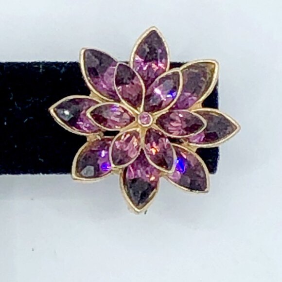 Vintage Purple Floral Screw Back Earrings + Bonus Brooch (Needs Repair) - Picture 10 of 14